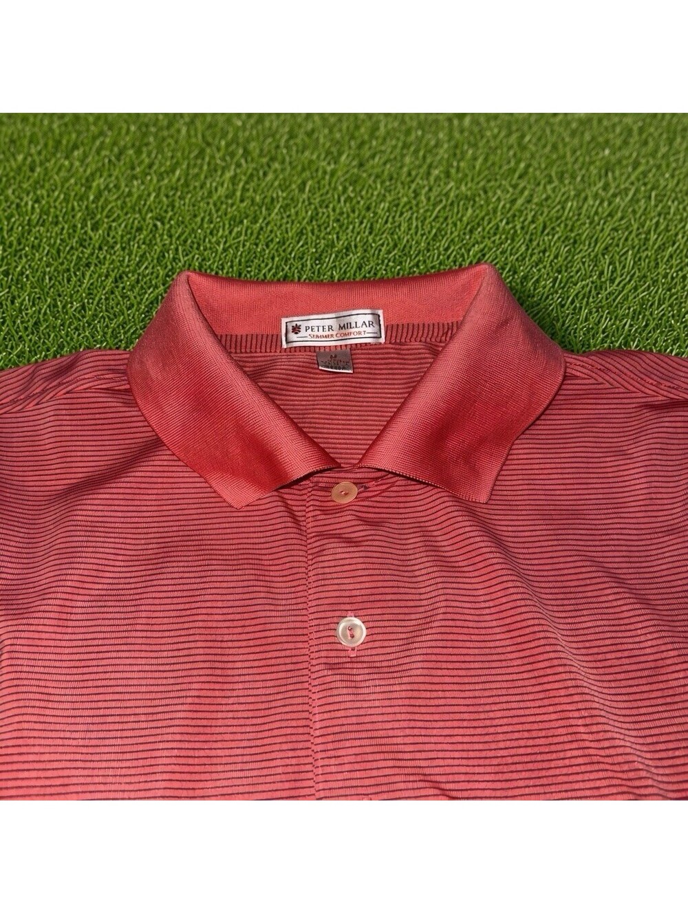 Peter Millar Medium Men’s Golf Polo Shirt Striped Coral